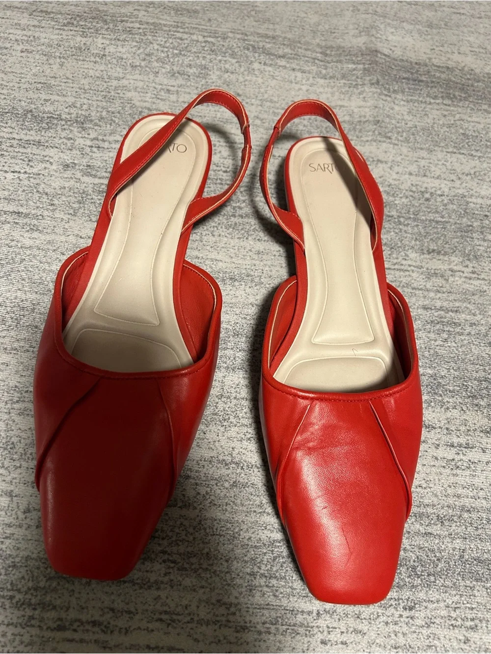 Franco Sarto Red Leather Square-Toe Slingback Flats